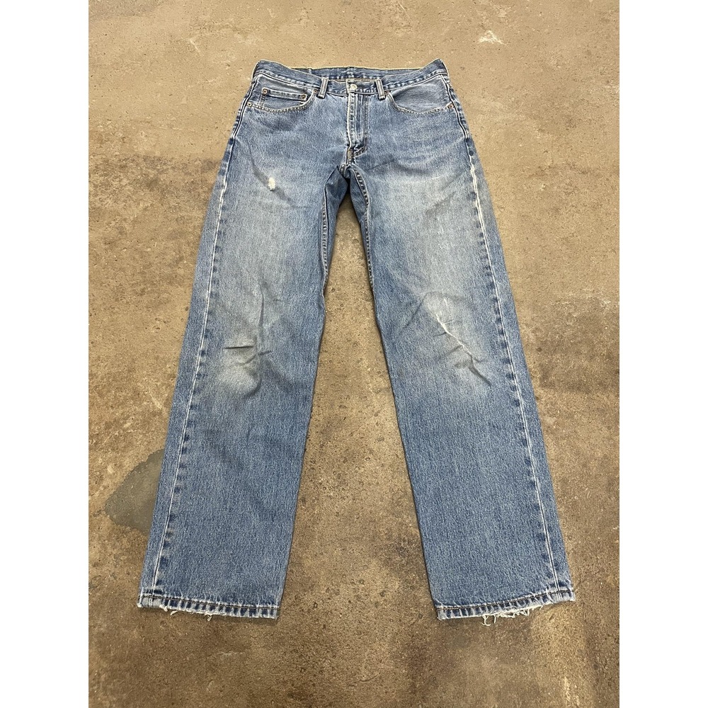 Levis 550 Jeans Mens 34x34 Medium Wash‎ Blue Relaxed Tapered Zip Fly Distressed
